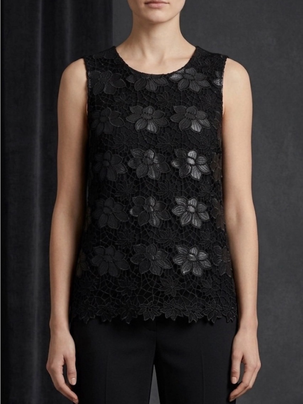 Black Floral Lace Sleeveless Top